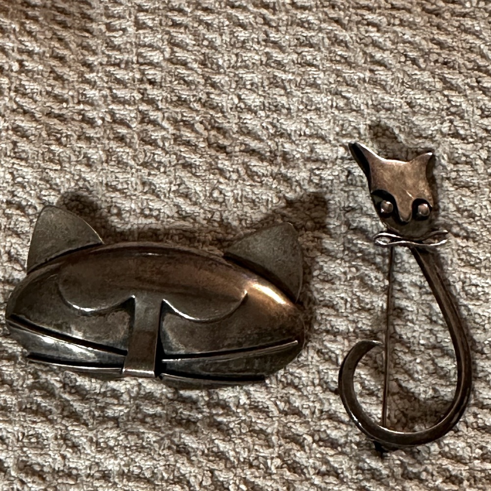 Two RARE Sterling Cat Brooches!!